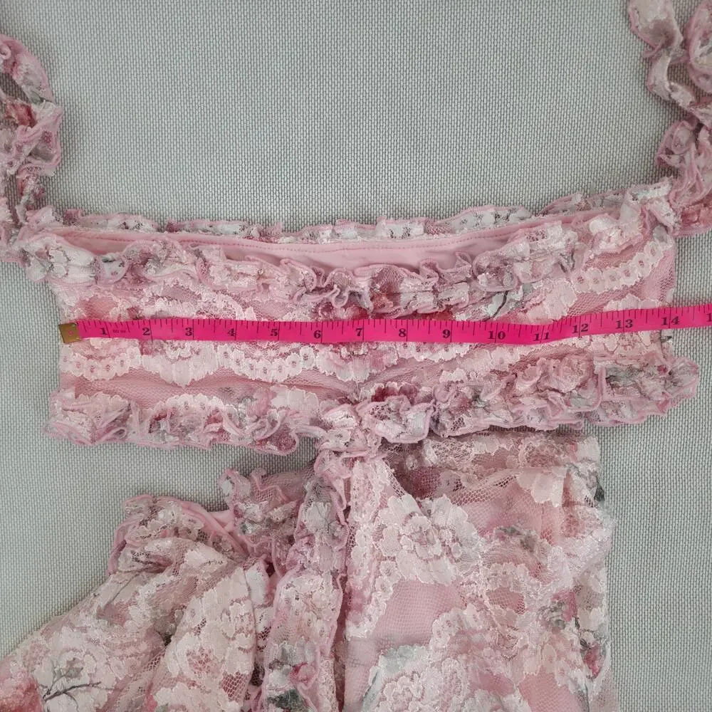 Dzo Harper Pink Floral Lace Cut out Romantic Ethereal Maxi Dress Sz Large NWT